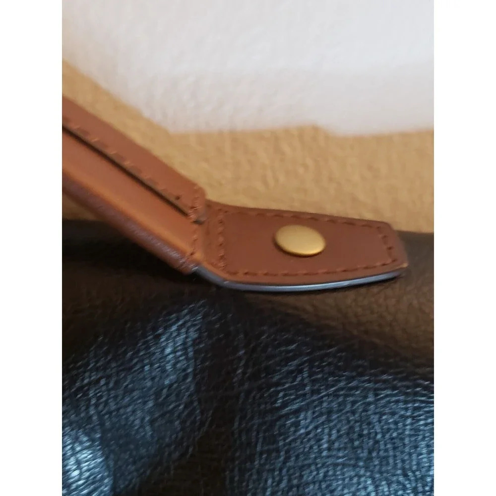 Fossil Evan Leather Commuter Crossbody Bag Black Brown Push Lock Closure 10x4" - Picture 7 of 10
